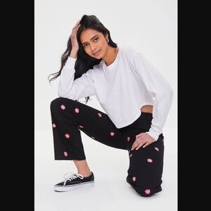 Forever 21 Happy Face Flower Twill Pants M NWT